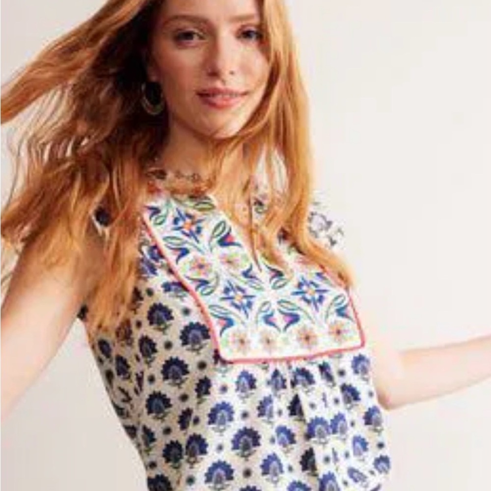 Boden Blue and White Floral Blouse